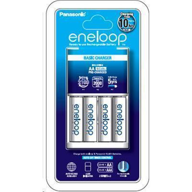 Panasonic Eneloop Basic Charger + AA Eneloop Batteries (2000mAh, 4 Pack)