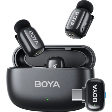 BOYA Mini 2-Person Tiny Wireless Microphone System with USB-C Connector (2.4 GHz, Black)